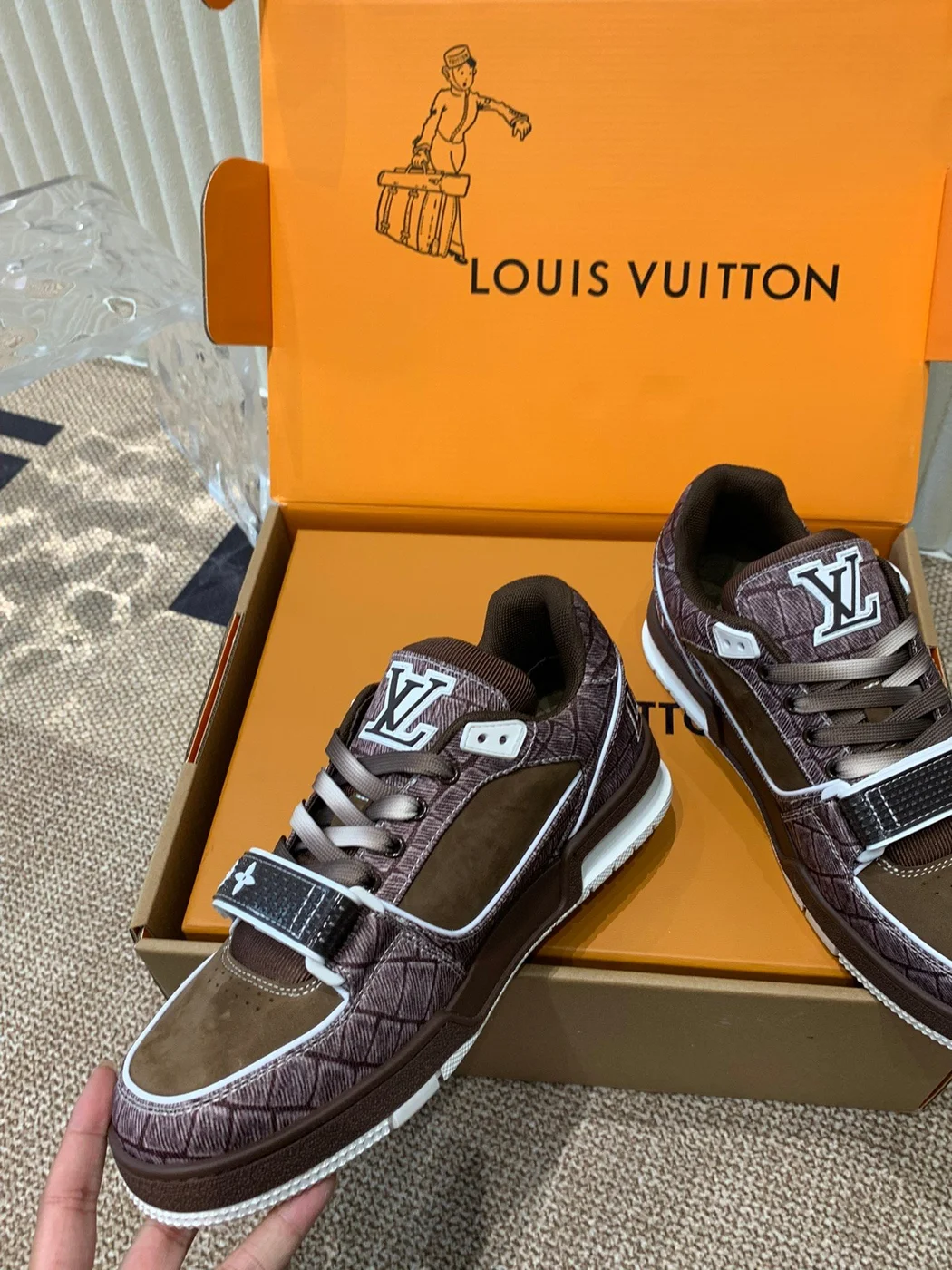 Louis Vuitton Women Brown Suede Leather Sneakers product view 4
