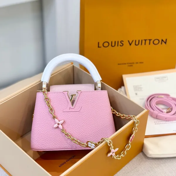 Louis Vuitton Capucines Handbags Pink Lock Gold 21 cm product photo