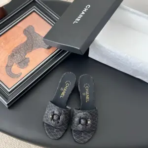 Chanel Women Black Fabric Quilted Mules product photo