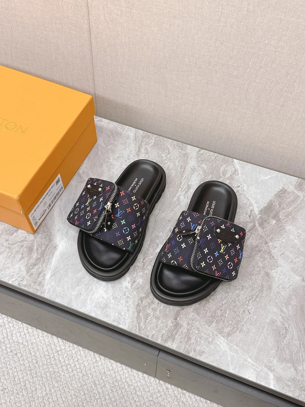 Louis Vuitton Women Black Fabric Adjustable Pocket Mules product view 4