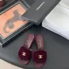 Chanel Women Burgundy Velvet Slides — Gold-Tone CC Detail product view 1