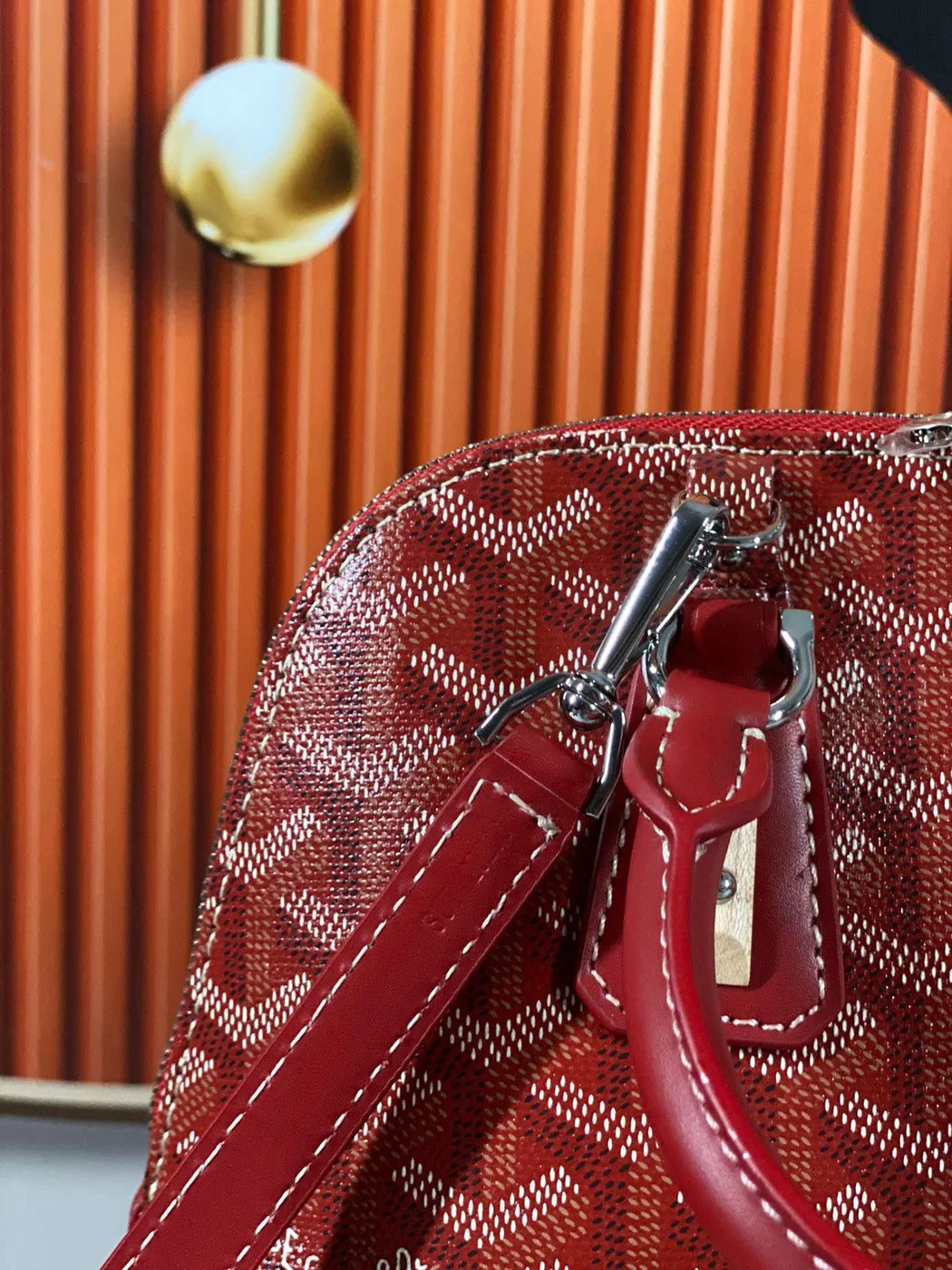 Goyard Alma Vedome Red Handbag With Fabric Wrapped Leather Strap 24 cm product view 3