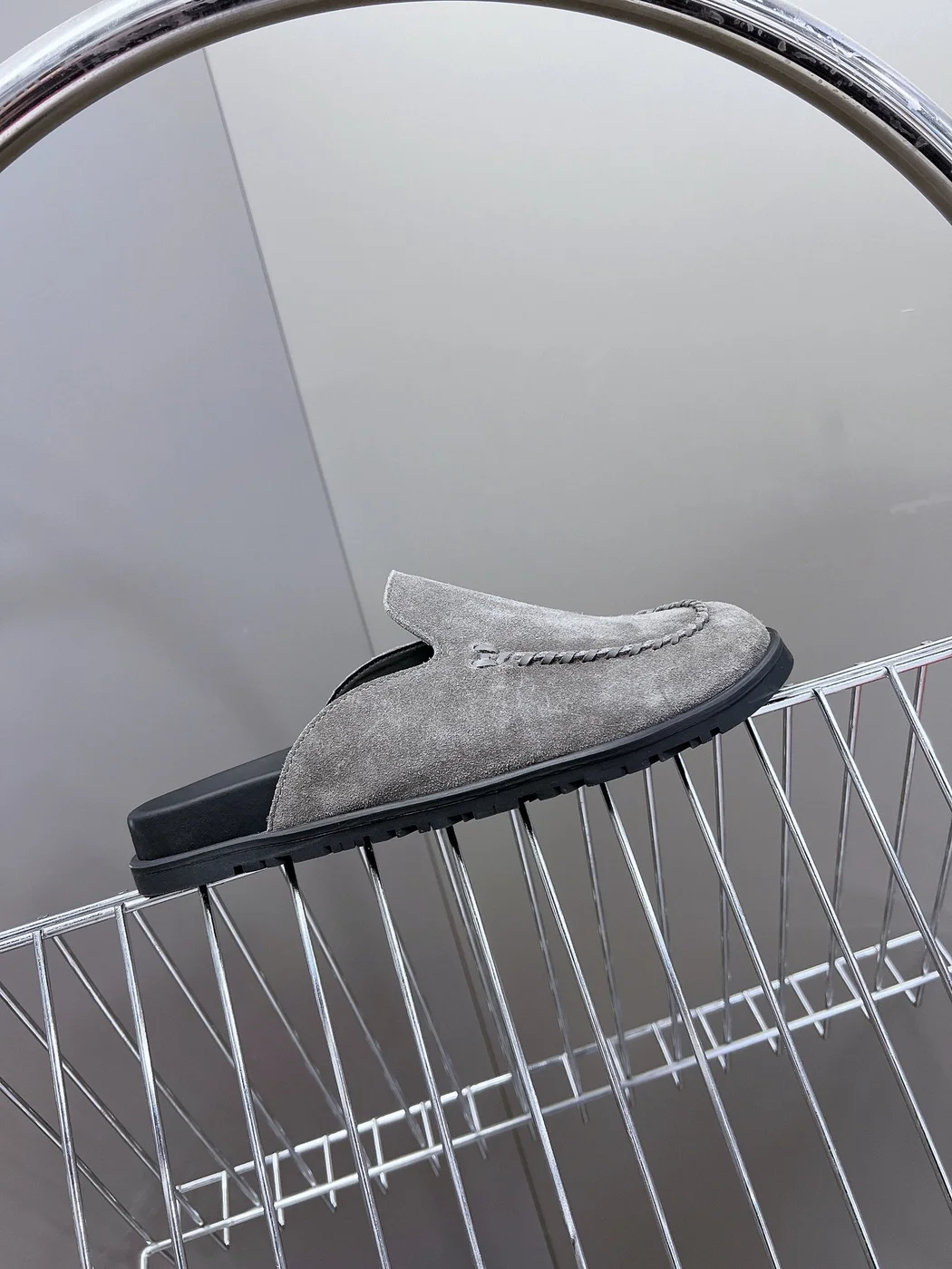 Hermès Women Gray Suede Slip-On Loafers product view 2