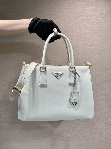 Prada Medium Galleria Bag 28 In White Smooth Calfskin Gold Hardware product view 2