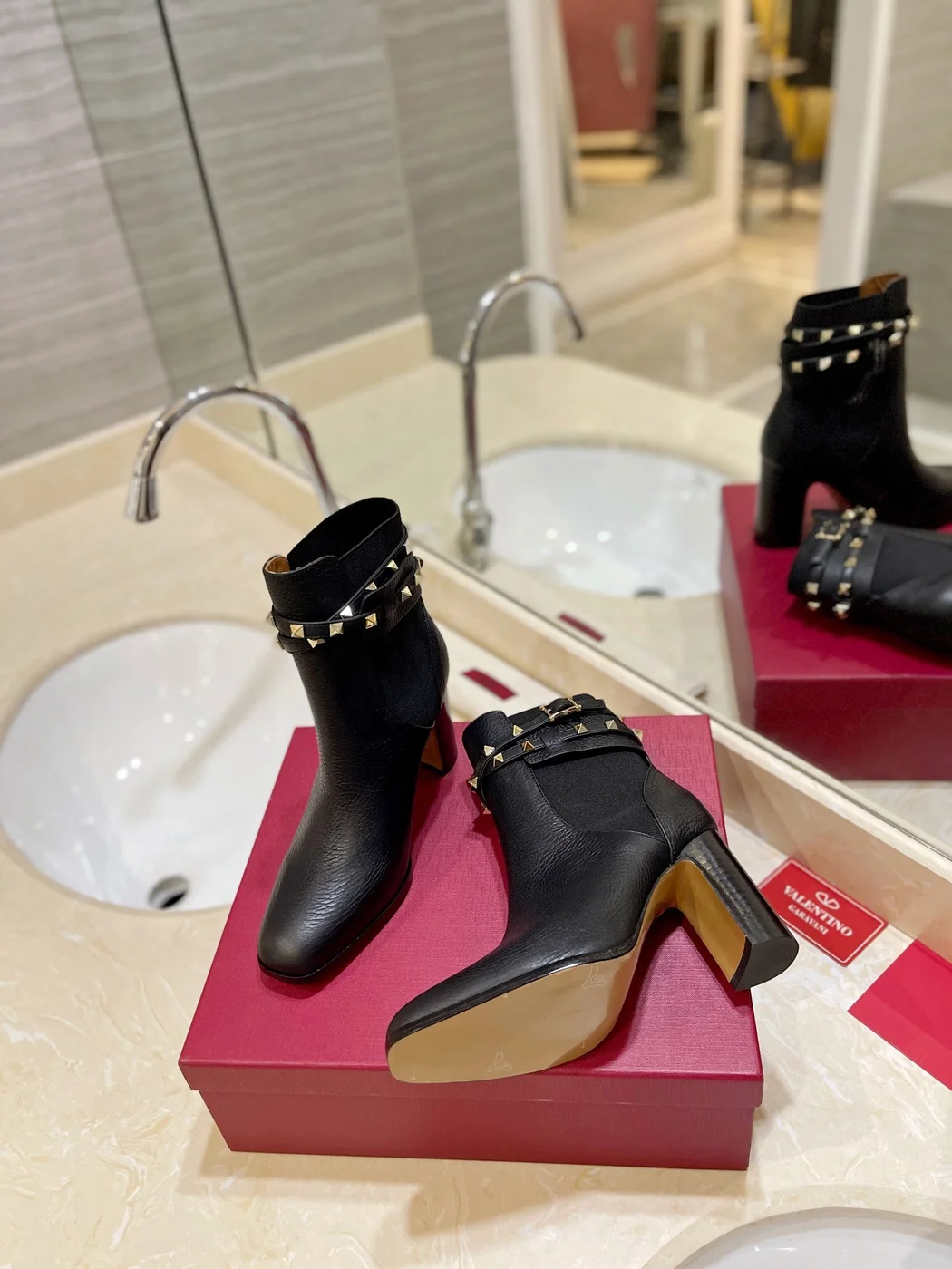 Valentino Women Black Leather Studded Ankle Boots — Studded Cuff product view 6