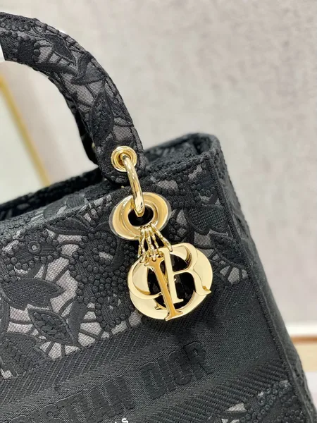 Dior Medium Lady D-Lite bag in black lace embroidery product view 5