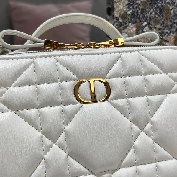 Dior Plaid Handbag Smooth White Leather 18 cm product view 2