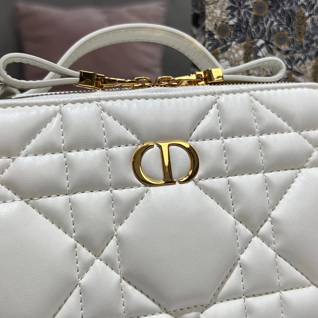 Dior Plaid Handbag Smooth White Leather 18 cm product view 2