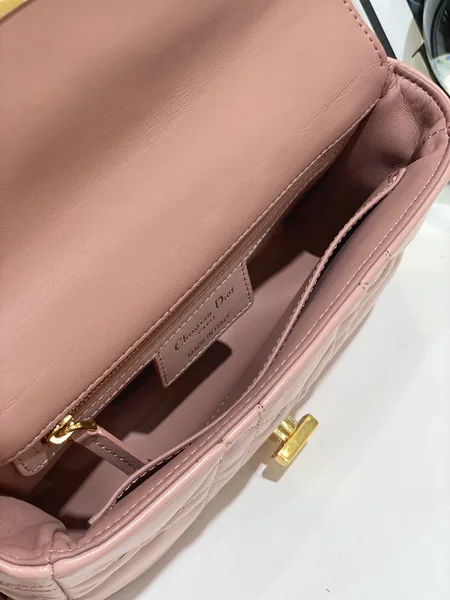 Dior Pink Plaid Women’s Handbag with Gold Lock 25 cm product view 2