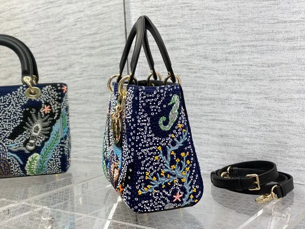 Dior Lady Handbag with Beaded Pattern 24 cm product view 6