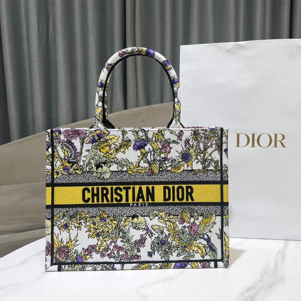 Dior Medium Book Tote — Multicolor Floral Pattern with Yellow Band product view 1