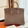 Hermès Etoupe Birkin 25 Porosus Crocodile Leather Palladium Hardware Bag product view 5