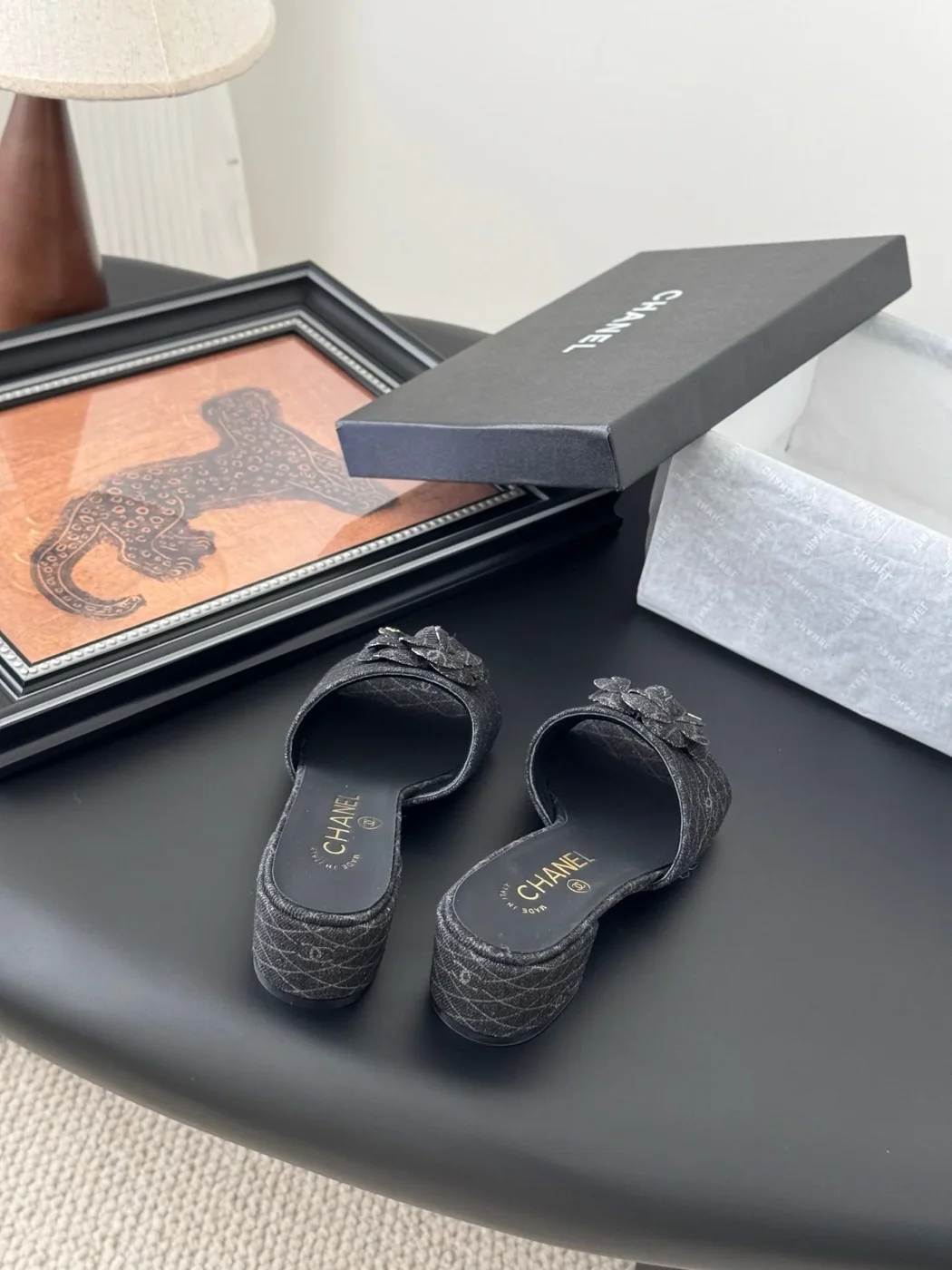 Chanel Women Black Fabric Quilted Mules product view 6