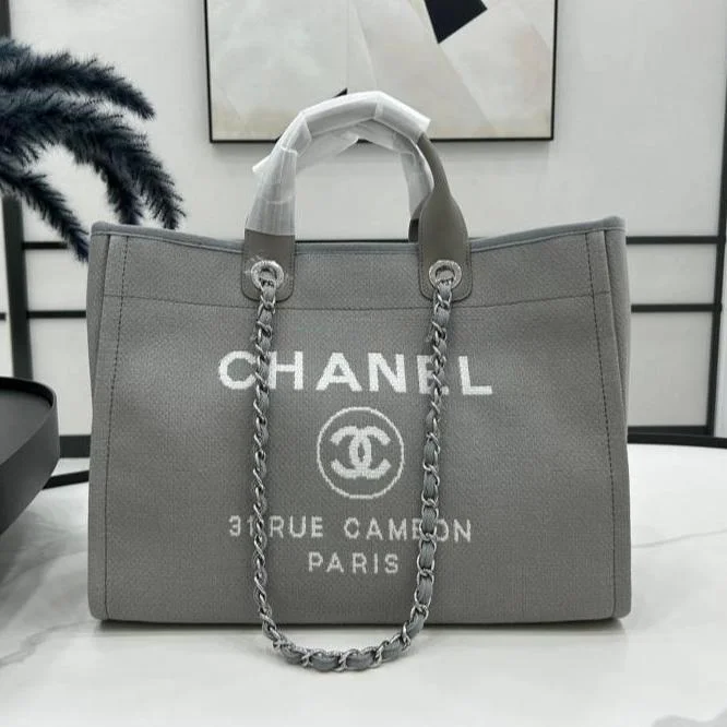 Chanel Cc Deauville Large 38 Tote Bag In Grey Canvas With White Logo product view 1