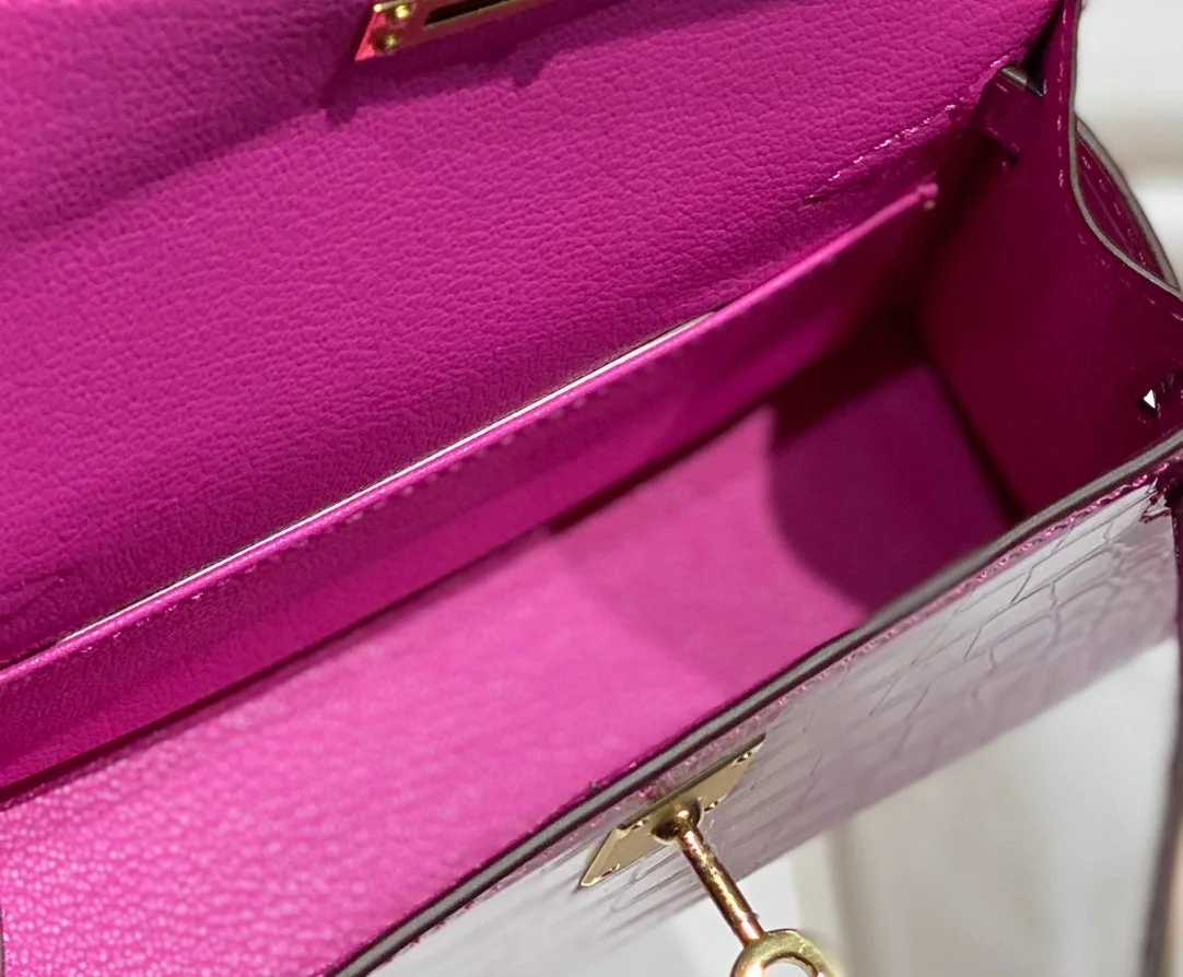 Hermès Mini Kelly In Deep Magenta Crocodile Skin Gold Hardware Bag product view 6