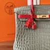 Hermès Birkin Crocodile Leather Gray and Red Custom Made Bag product view 5