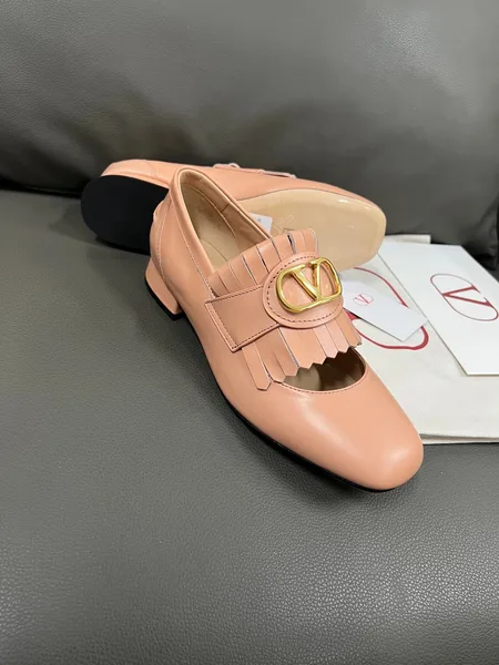 Valentino Women Peach Pink Leather Fringe Loafers product photo