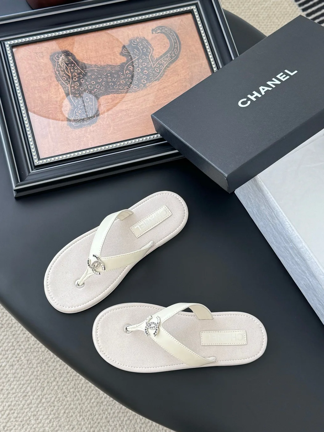 Chanel Women White Leather Thong Sandals product view 6