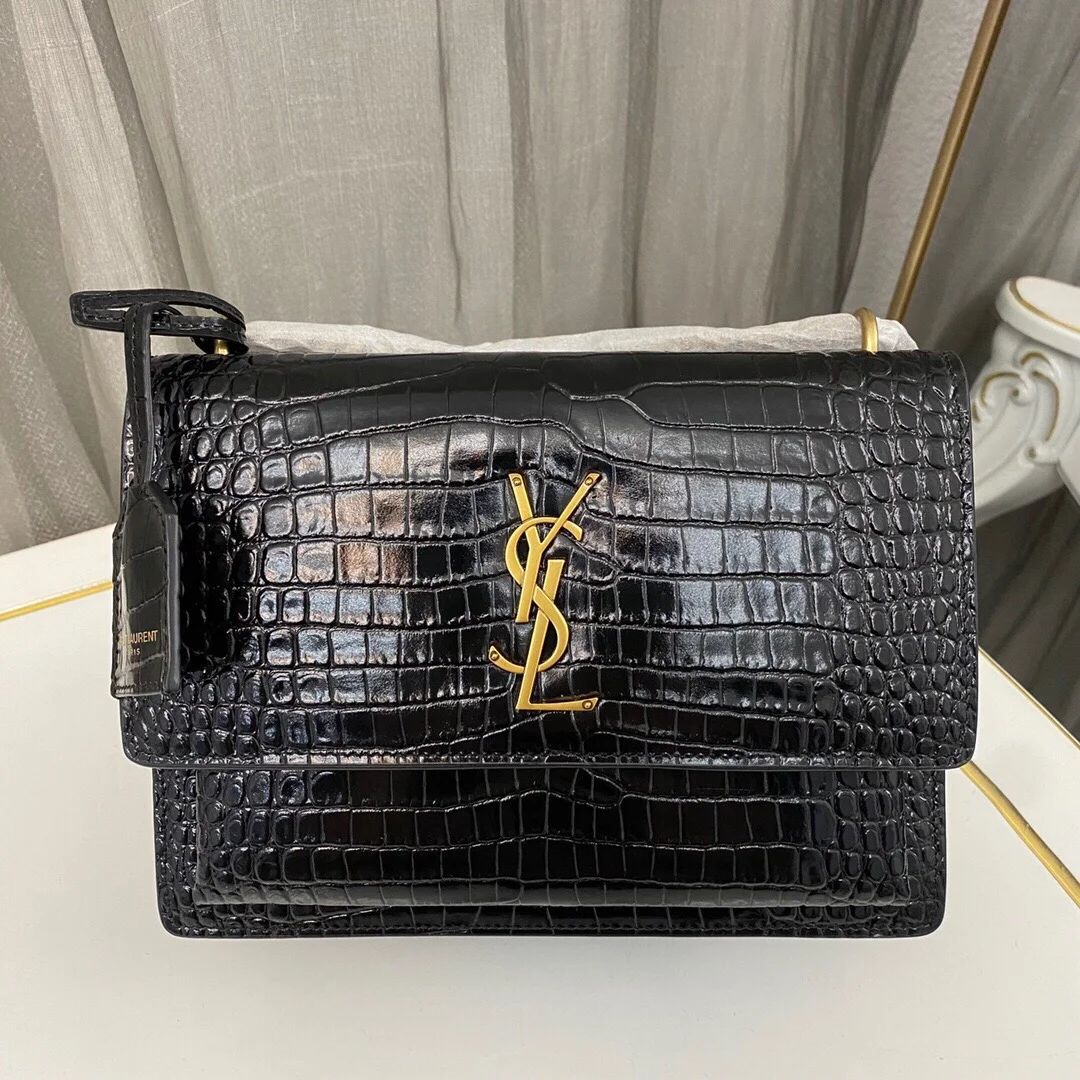 Saint Laurent Medium Sunset Bag Black Croc Pattern product view 1