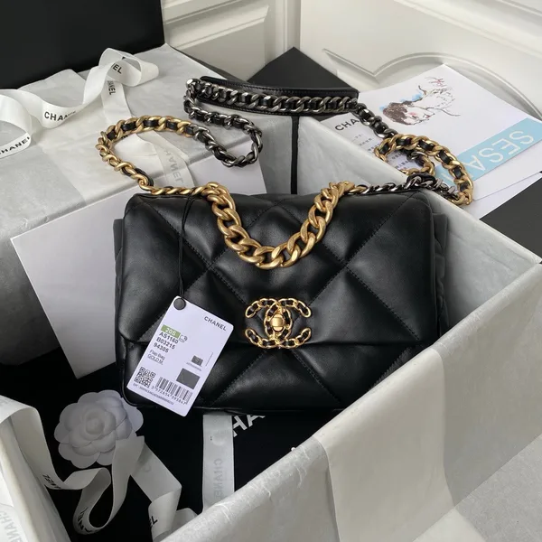 Chanel 19 Flap Bag Black Lambskin Gold Hardware product photo