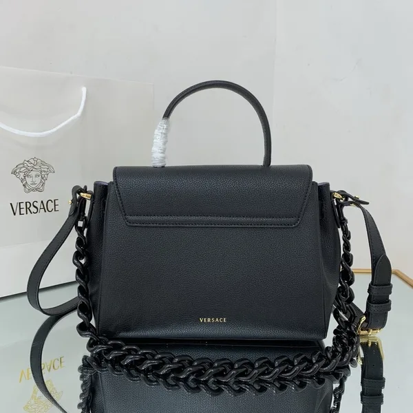 Versace La Medusa medium top handle bag in black grained leather product view 2