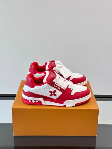 Louis Vuitton Men Red White Leather Sneakers product photo