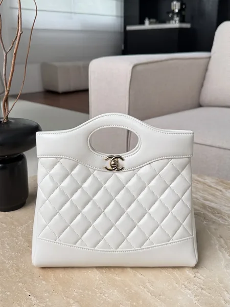 Chanel Quilted Lambskin Shopping Bag In white product photo