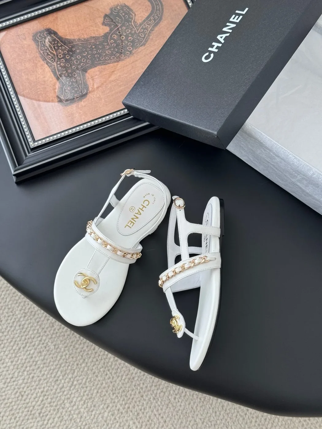 Chanel Women White Leather Sandals product view 6