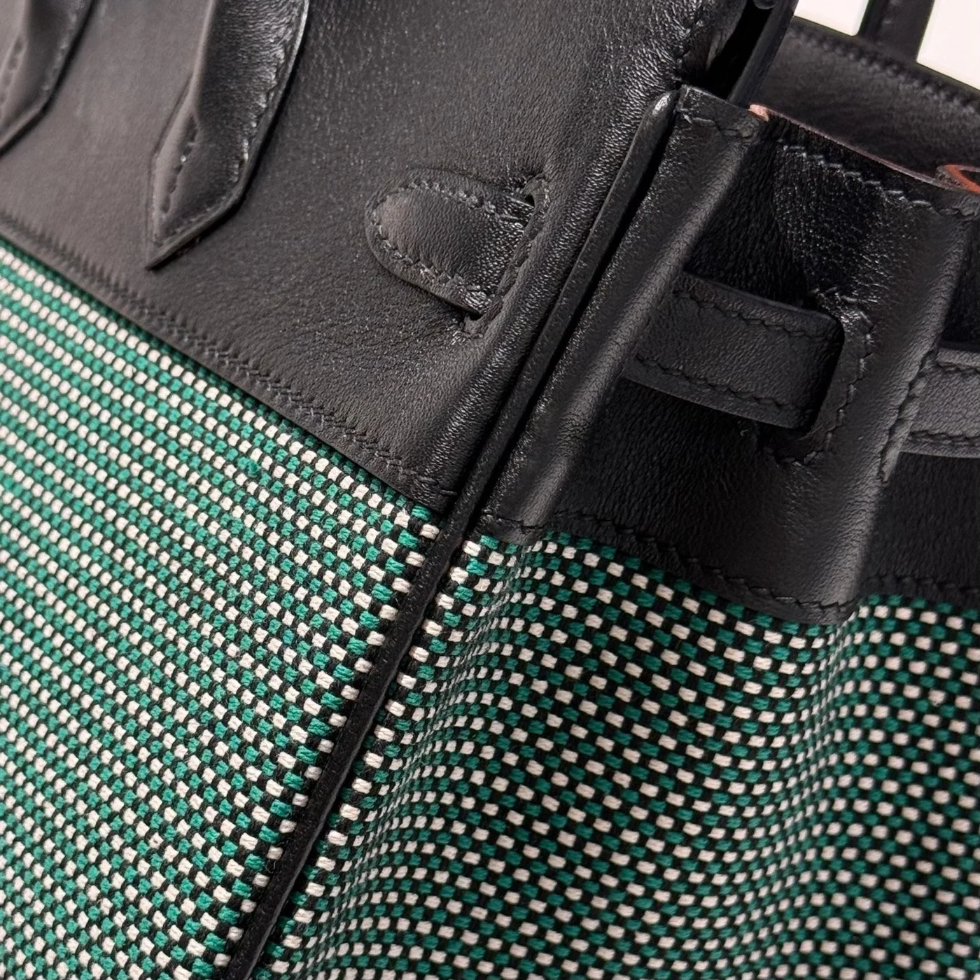 Hermès Birkin 25 cm In Black Swift Black/Mint/Blanc Toile Canvas (Custom-Made) Bag product view 8