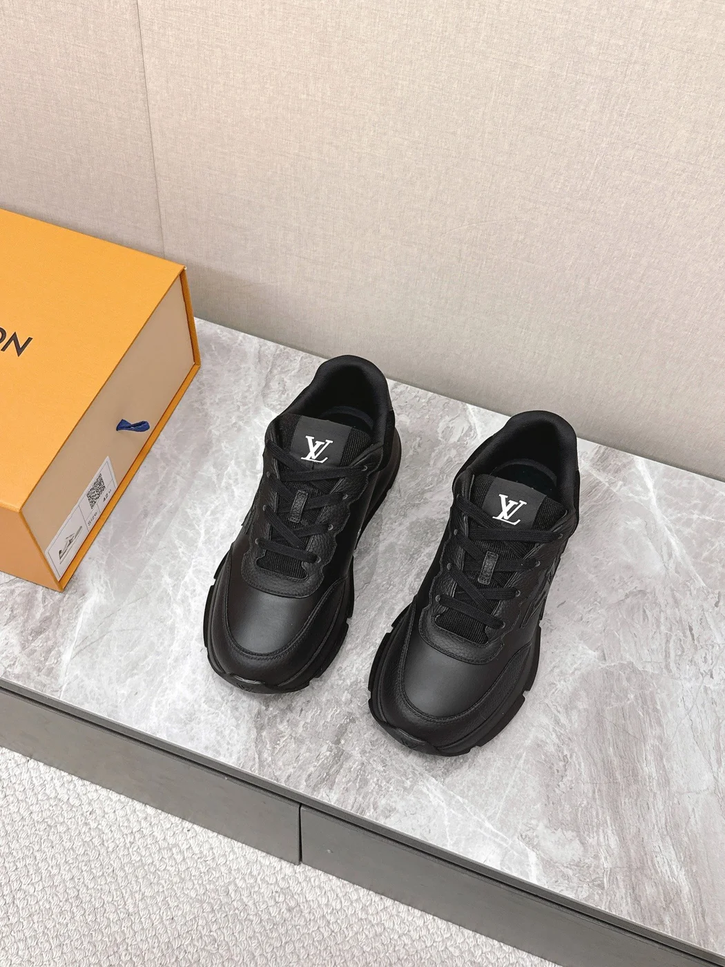 Louis Vuitton Women Black Leather Sneakers — Monogram Side Panels product view 4