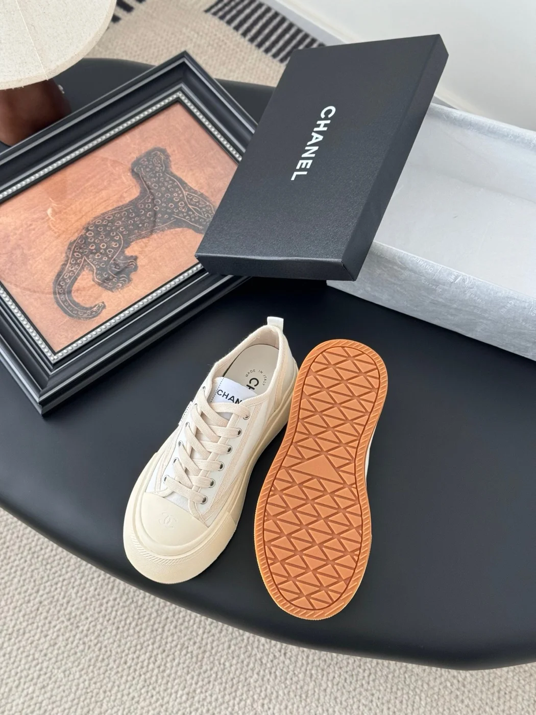 Chanel Women Beige Canvas And Rubber Sneakers product view 4