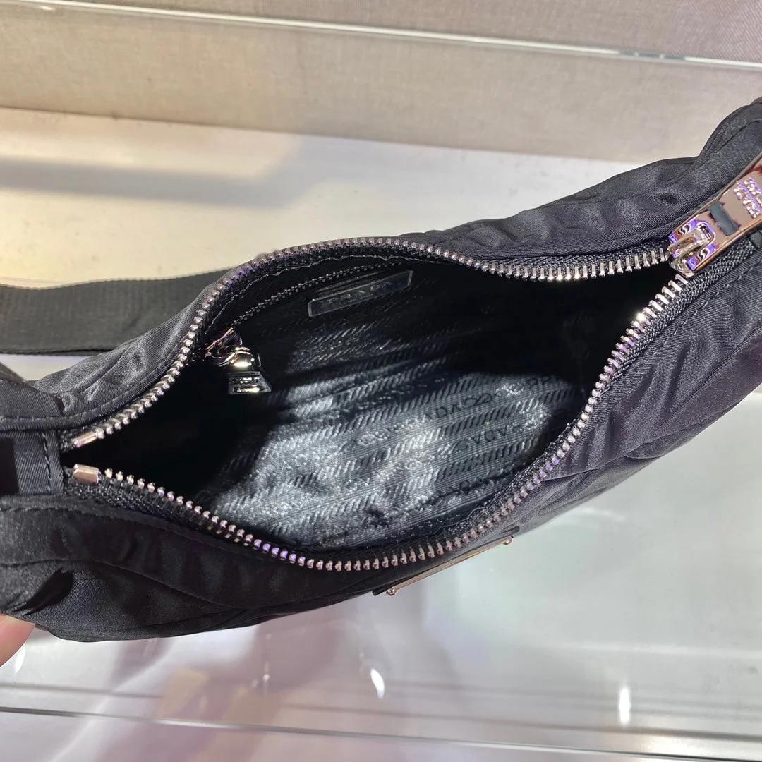 Prada Hobo Bag 24 In Black Triangular Quilted Pattern Re-Nylon product view 2