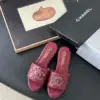 Chanel Women Burgundy Quilted Leather Slides — Chain-Woven CC Detail product view 1