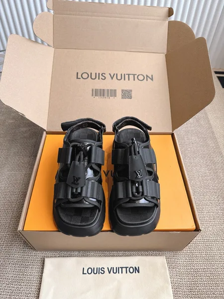 Louis Vuitton Women Black Leather Sporty Sandals product photo