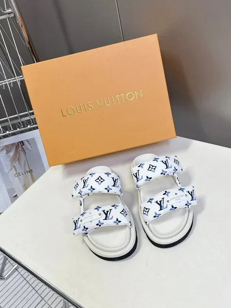 Louis Vuitton Women White Printed Fabric Sandals product photo