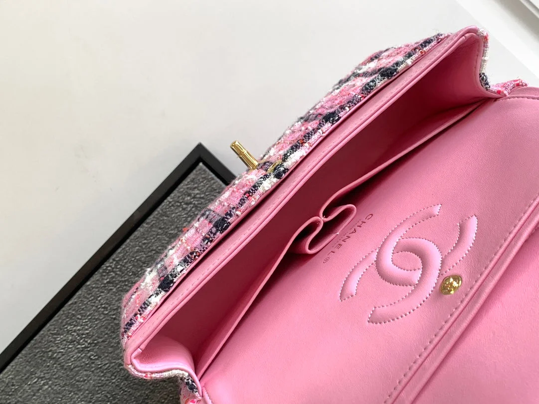Chanel Cc Medium 25 Classic Bag In Light Pink Mix Black Wool Tweed product view 7