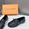 Louis Vuitton Women Black Leather Loafers — Metal-Bar Detail product view 4