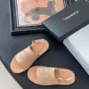 Chanel Women Beige Canvas Crystal Logo Sandals product view 6