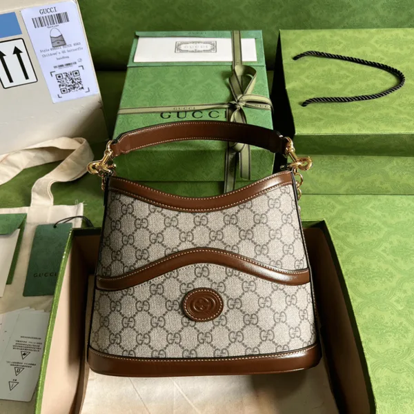 Gucci Handle Women’s Cowhide Handbag with Gc Logo Pattern 25x21cm product photo