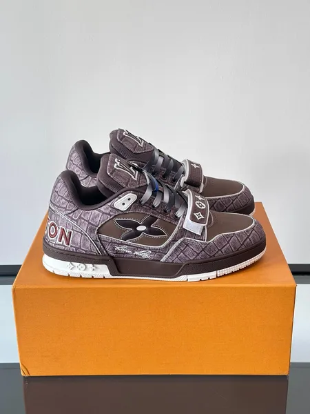 Louis Vuitton Men Brown Textile Sneakers product photo