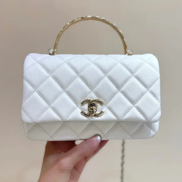 Chanel Nano Coco White Handle bag Gold Hardware product photo