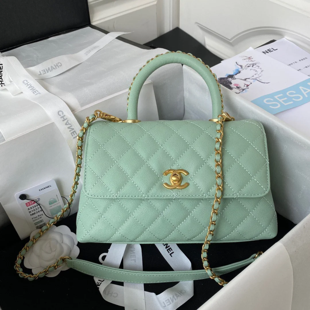 Chanel Coco Pastel Blue Handbags With Lock Gold 24 cm product view 1