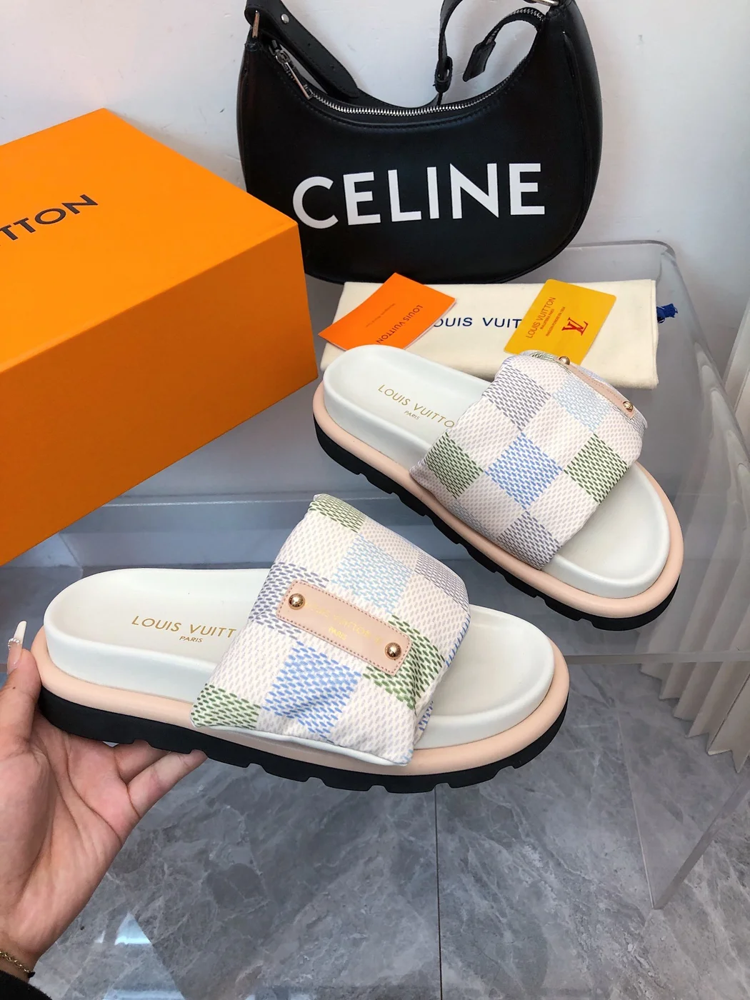 Louis Vuitton Women Multi Color Patterned Fabric Slippers product view 3