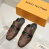 Louis Vuitton Women Brown Leather Monogram Mules — Black Strap Detail product view 1