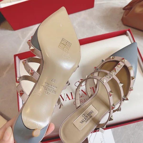 Valentino Women Blue Leather Studded Mules product view 6