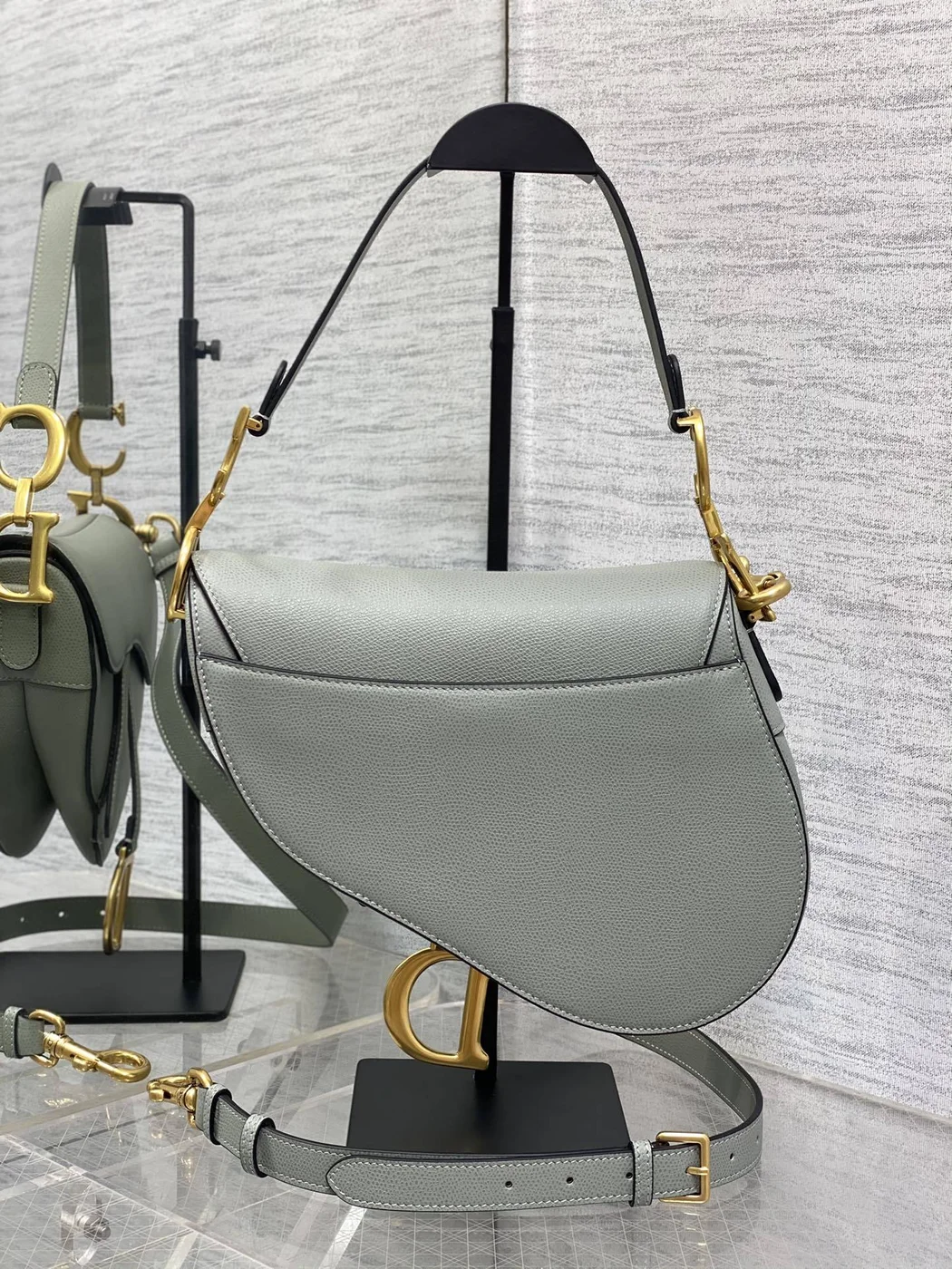 Dior Saddle Bag in Stone Gray Gold Hardware product view 3