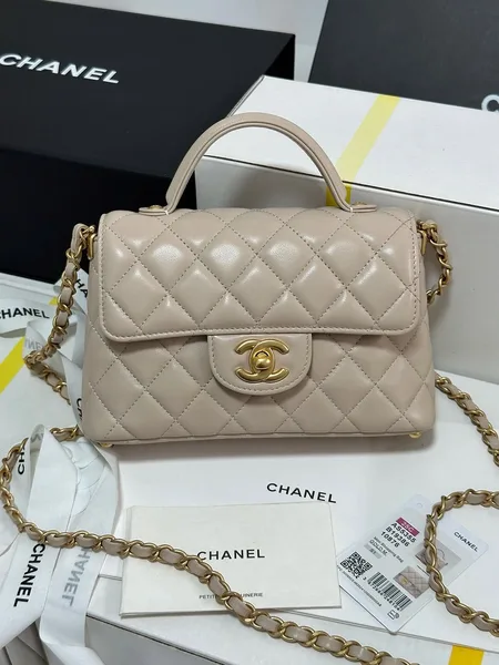 Chanel Beige Leather Small Top Handle Flap Bag product photo