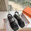 Hermès Women Black Leather Strappy Sandals — Buckle-Detail T-Strap product view 3