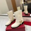 Valentino Women White Leather Mid-Calf Boots product view 3