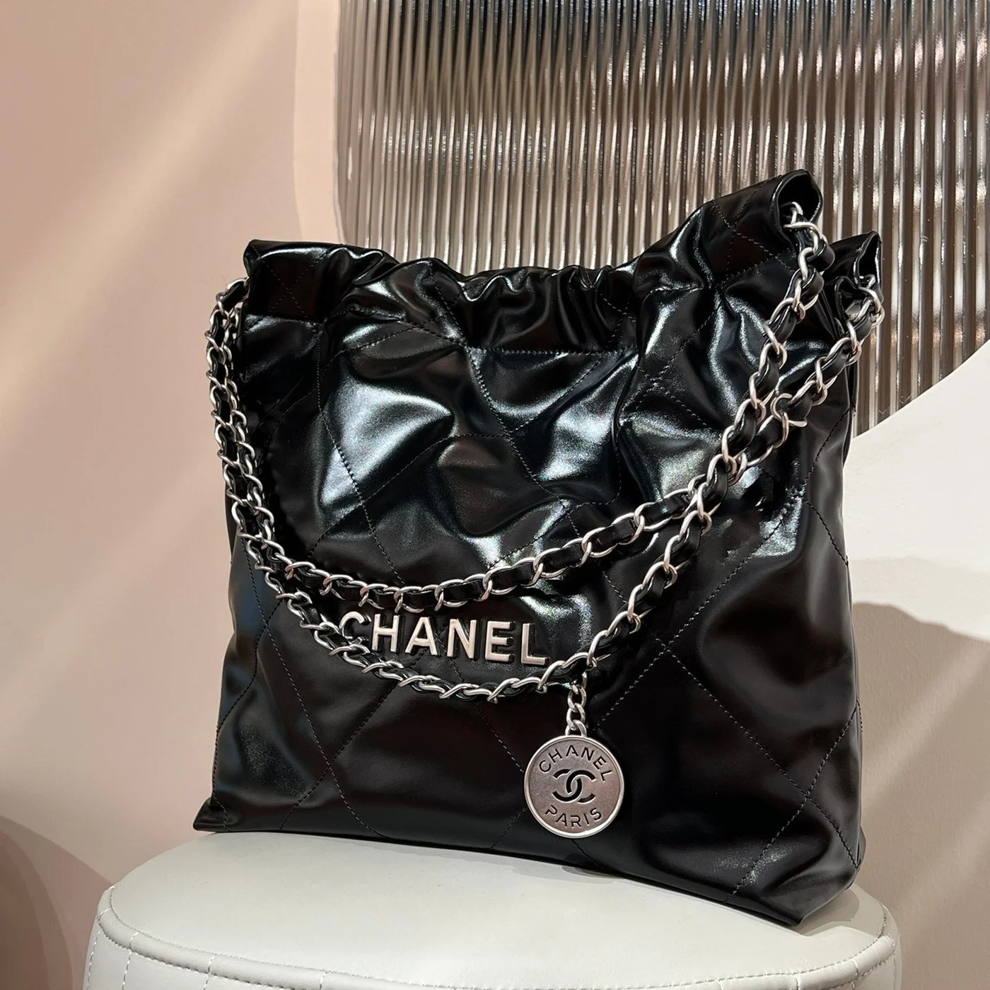 Chanel 22 Small Black Silver Hardware Bag product view 2